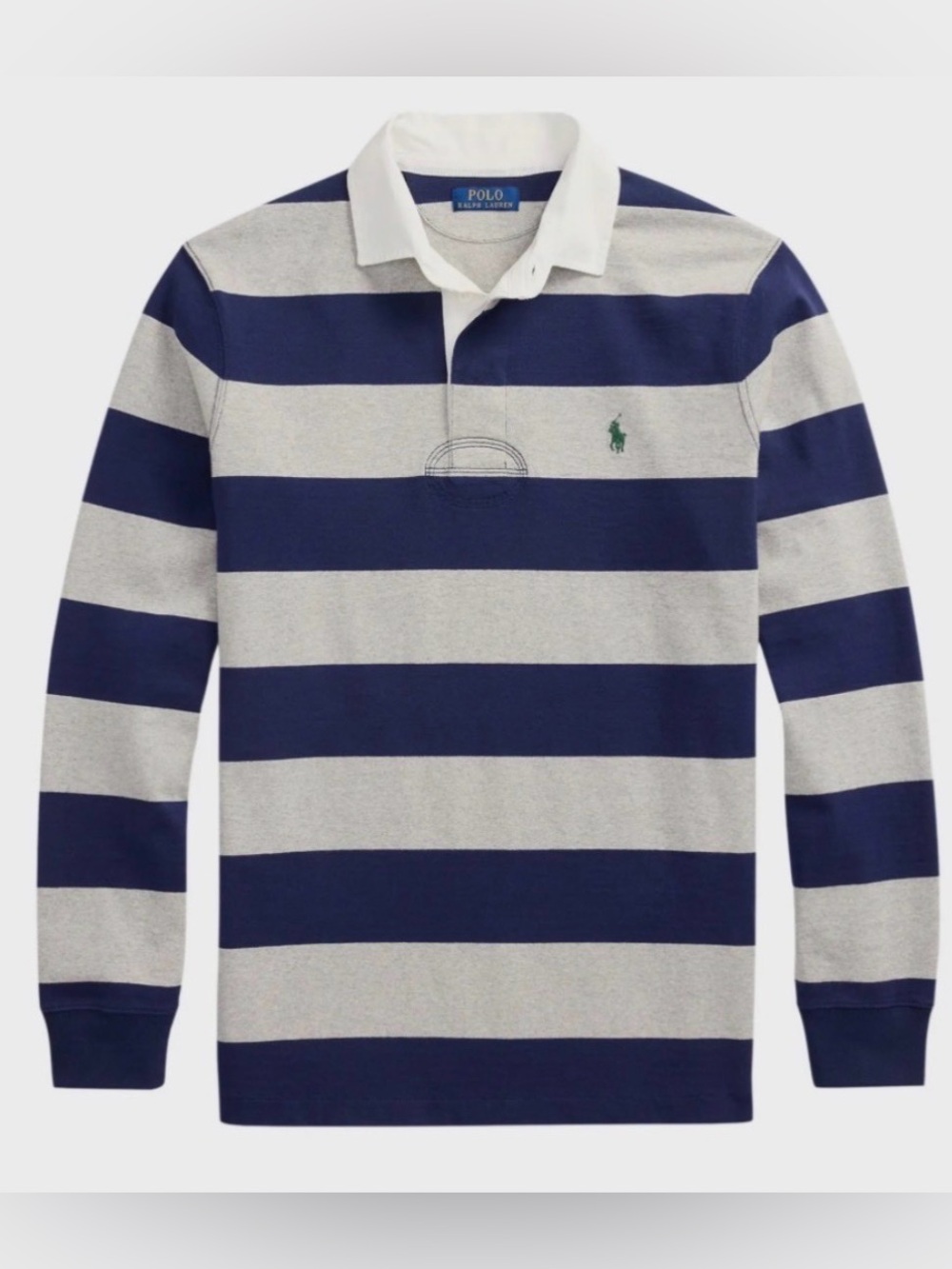 Polo Ralph Lauren NAVY BLUE & GRAY STRIPED Classic Fit Rugby Long Sleeve Shirt
